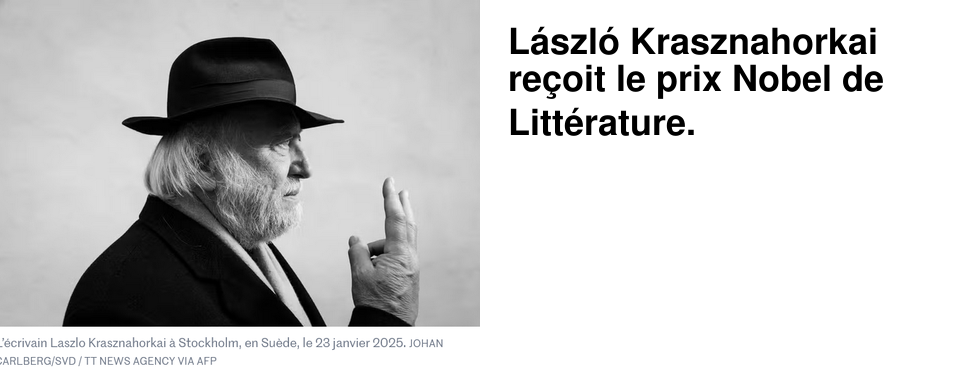 L�szl� Krasznahorkai re�oit le prix Nobel de Litt�rature.